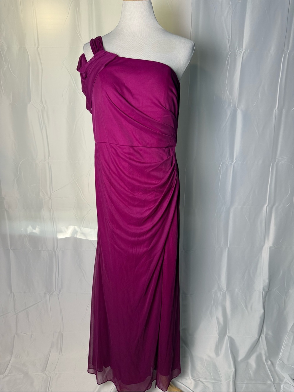 500-Alex Evenings One-Shoulder Magenta Evening Dress